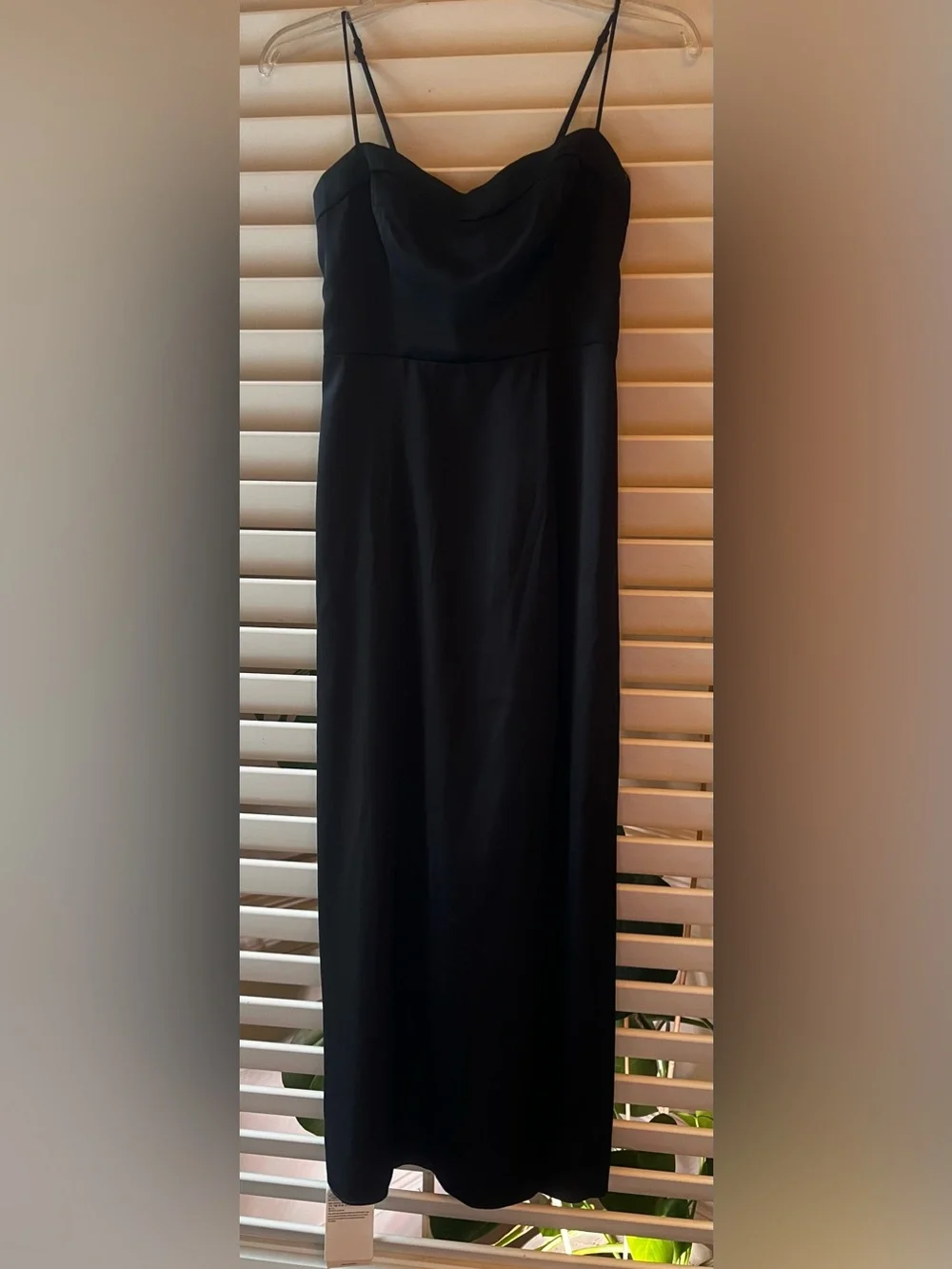 Abercrombie & Fitch Black Satin Spaghetti-Strap Maxi Dress with High Slit